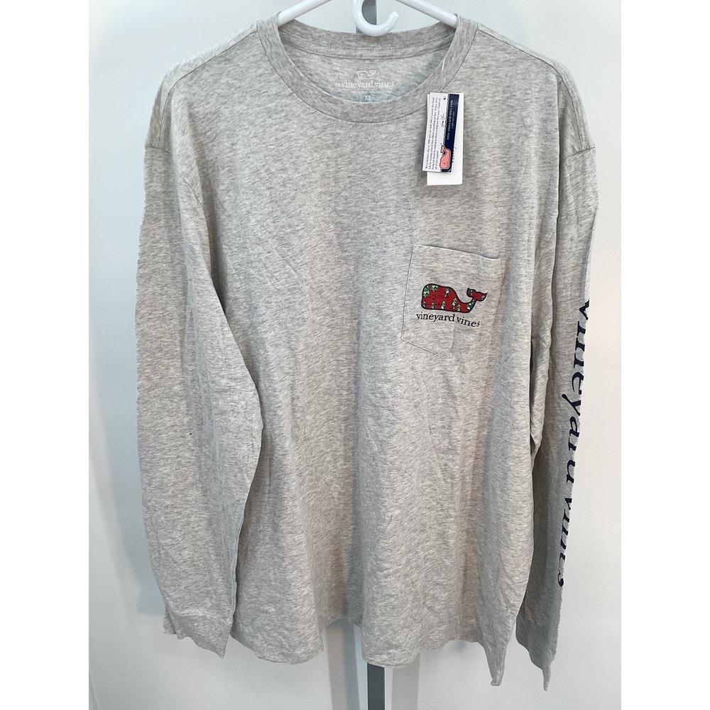 NWT Mens VIneyard Vines "Tree Farm" Long sleeved pocket cotton tee XL gray - Picture 2 of 11